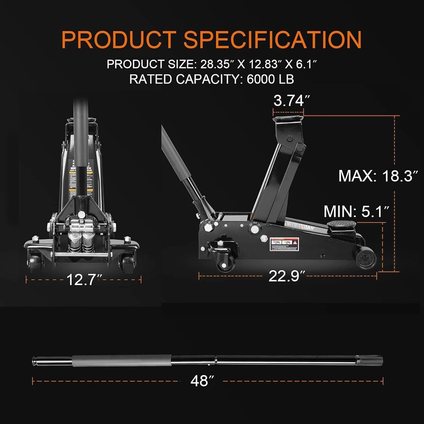 3 Ton Floor Jack Hydraulic Jack for Car with Dual Pumps, Quickly Lift for Cars, SUVs, Vans, Trucks, Heavy-Duty Steel Racing Floor Jack, 6600 lb Capacity