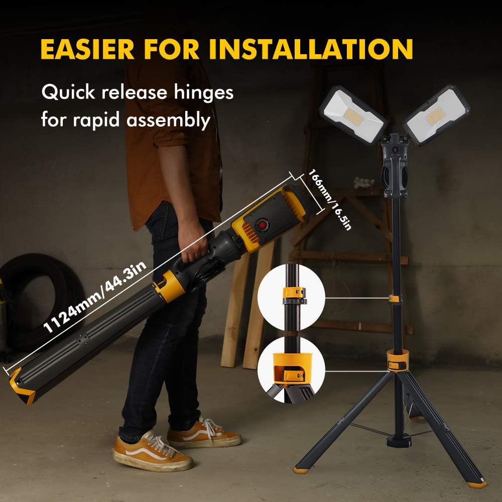 LUTEC 【Upgraded】 6290Max 15000 Lumen 138W Dimmable LED Work Light with Telescoping Tripod, Adjustable Color Temperature Dual-Head Work Light with Stand and 8 Ft 3-Prong Power Cord