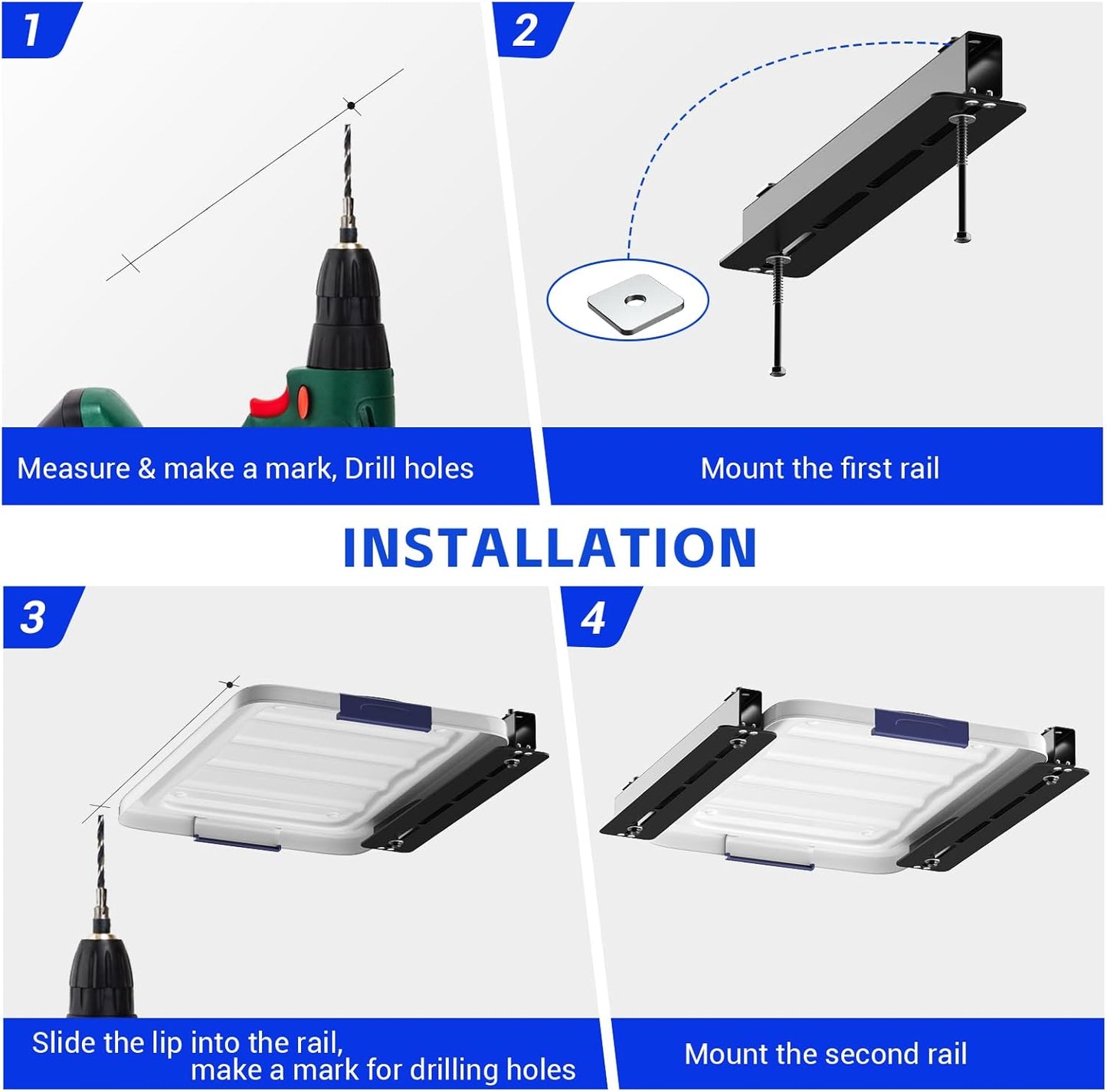 6 Pack Overhead Storage Bin Rack, Ceiling Racks for Utility Bins Organization, Heavy Duty Rack Ceiling Garage Storage for Supports Most Bins Container (for 5 Bins, Bins are not included)