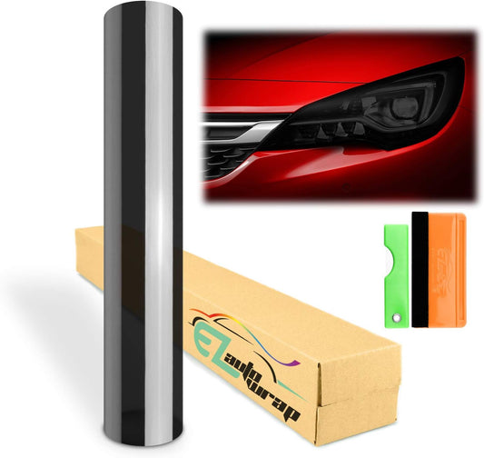Free Tool Kit 12"x48" (1FT x 4FT) Glossy Dark Black Smoke Headlight Taillight Fog Light Side Marker Vinyl Tint Film Self Adhesive