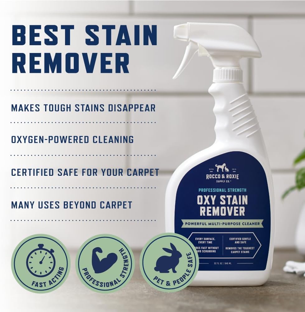 Rocco & Roxie Oxy Stain Remover - Oxygen Powered Carpet Cleaner Spray - Spot Cleaner for Upholstery, Couch, Laundry, Rug, Clothes, Car Seat, Mattress, Sofa, and More. - Pet & Baby Stains