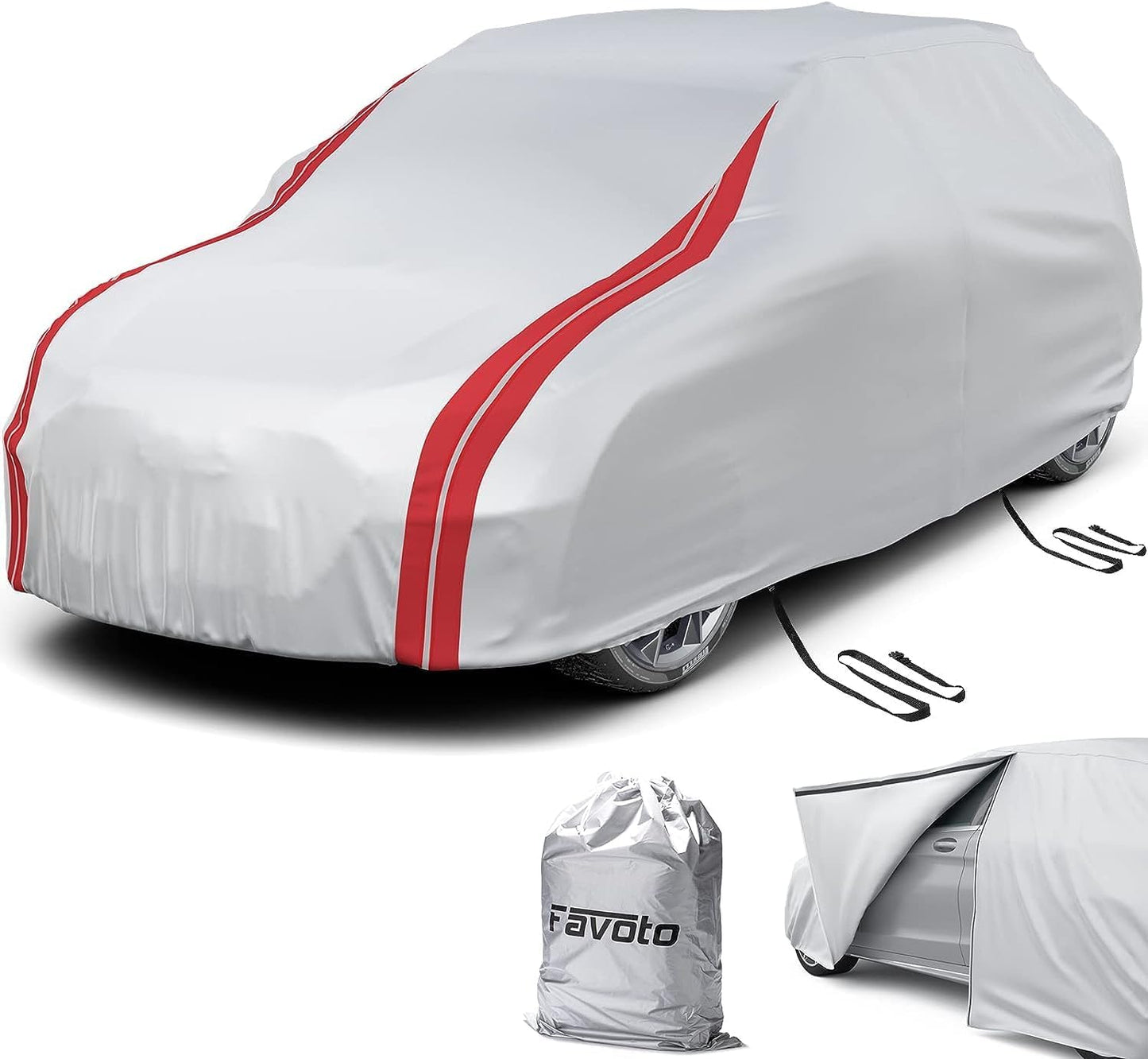 Favoto SUV Car Cover Waterproof - Custom Fit for Jeep Grand Cherokee (1992-2021) All Weather for Automobiles Outdoor with Reflective Stripe Snow Sun Dust UV Protection Full Exterior Cover