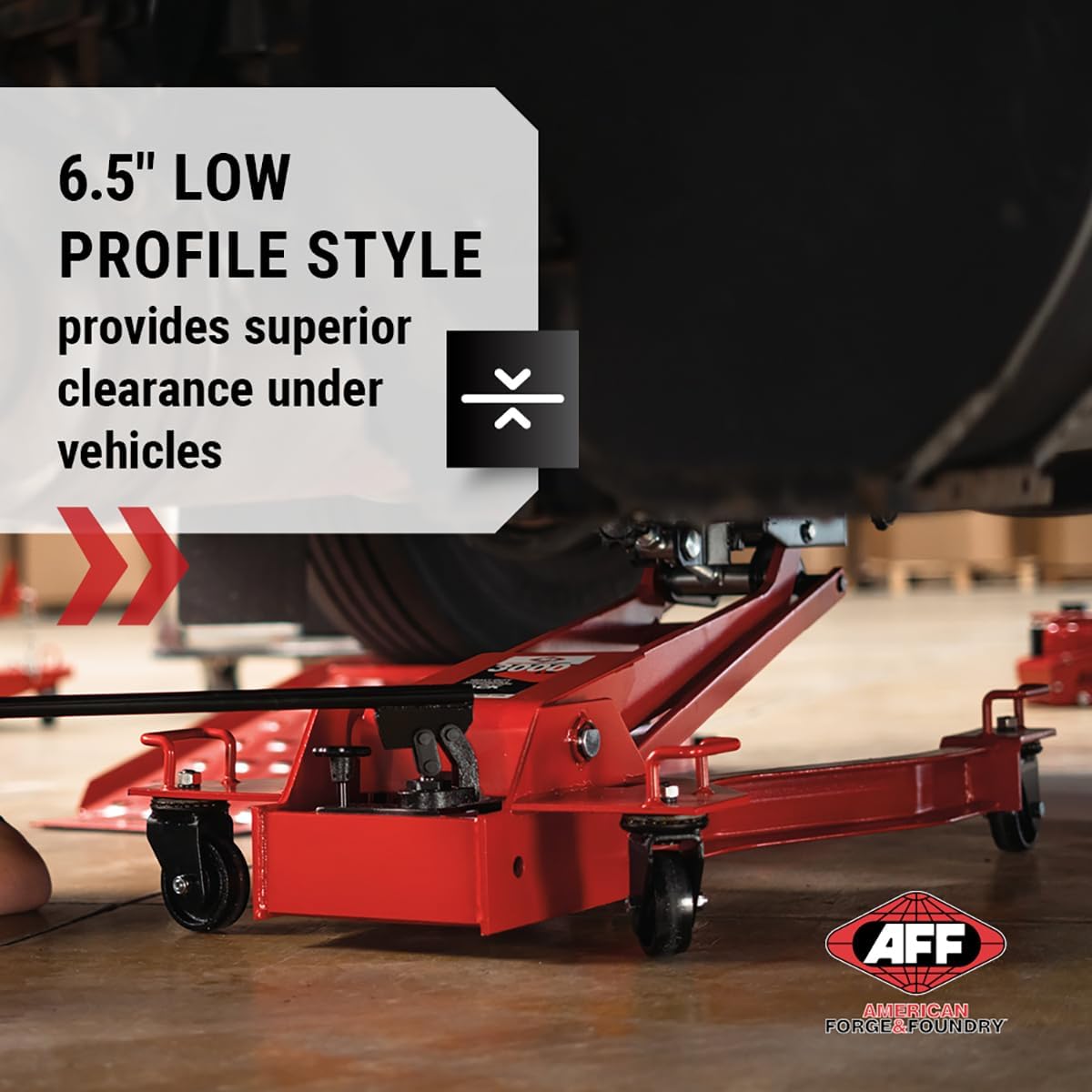 AFF Low Profile Manual Hydraulic Transmission Jack - Heavy Duty Steel Body, Adjustable Saddle with Safety Chain & 360 Handle - for Transmissions, Transfer Cases & Differentials (Multiple Capacities)