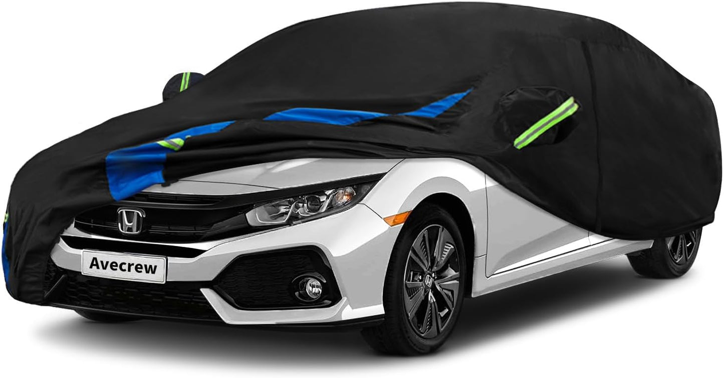 Avecrew Car Cover Custom Fit for Honda Civic Sedan, Waterproof All Weather Full Exterior Cover Rain Snow UV Protection Outdoor Cover with Side Door Zipper Design