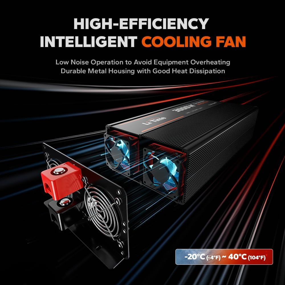 LiTime 3000W Pure Sine Wave Inverter 12V DC to 120V AC Converter with Remote Control, Surge 6000W, Built-in 4 AC Outlets, USB Port, Type-C Port for Home, RV, Camping, Off-Grid, Solar Power