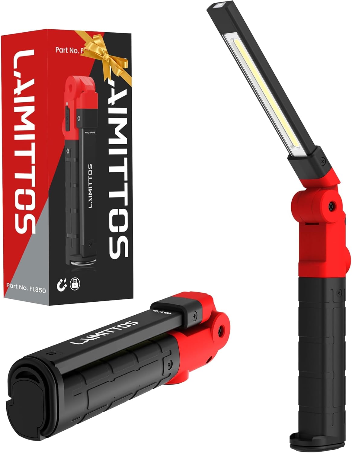 Rechargeable Work Light 2200mAh Magnetic LED Work Light Flashlight Mechanic Light Tool Gifts for Men Him, Foldable Lamp with Hook for Car Repair Emergency BBQ Grill