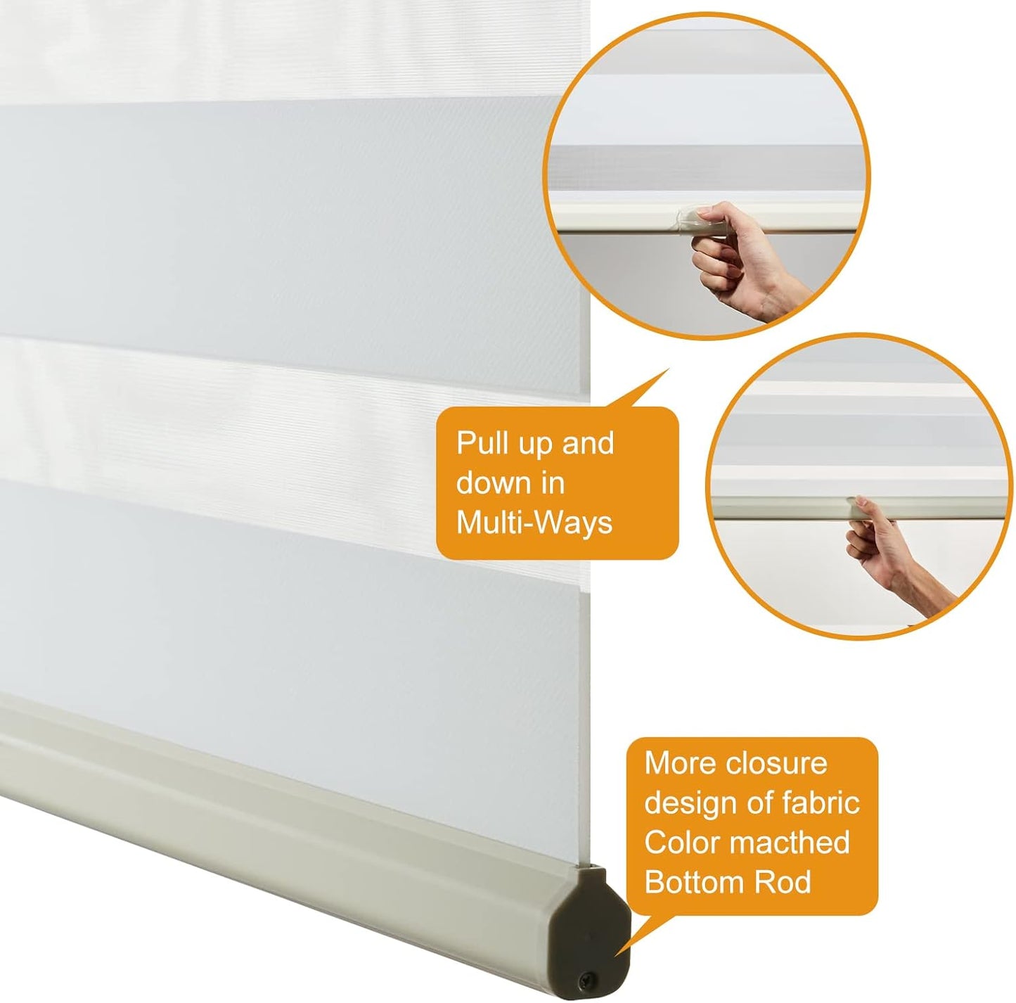 Persilux Cordless Zebra Blinds for Windows (58" W X 72" H, Cream) Free-Stop Roller Windows Shades Dual Layer Light Control for Day and Night, Light Filtering Sheer Shades for Home, Easy to Install