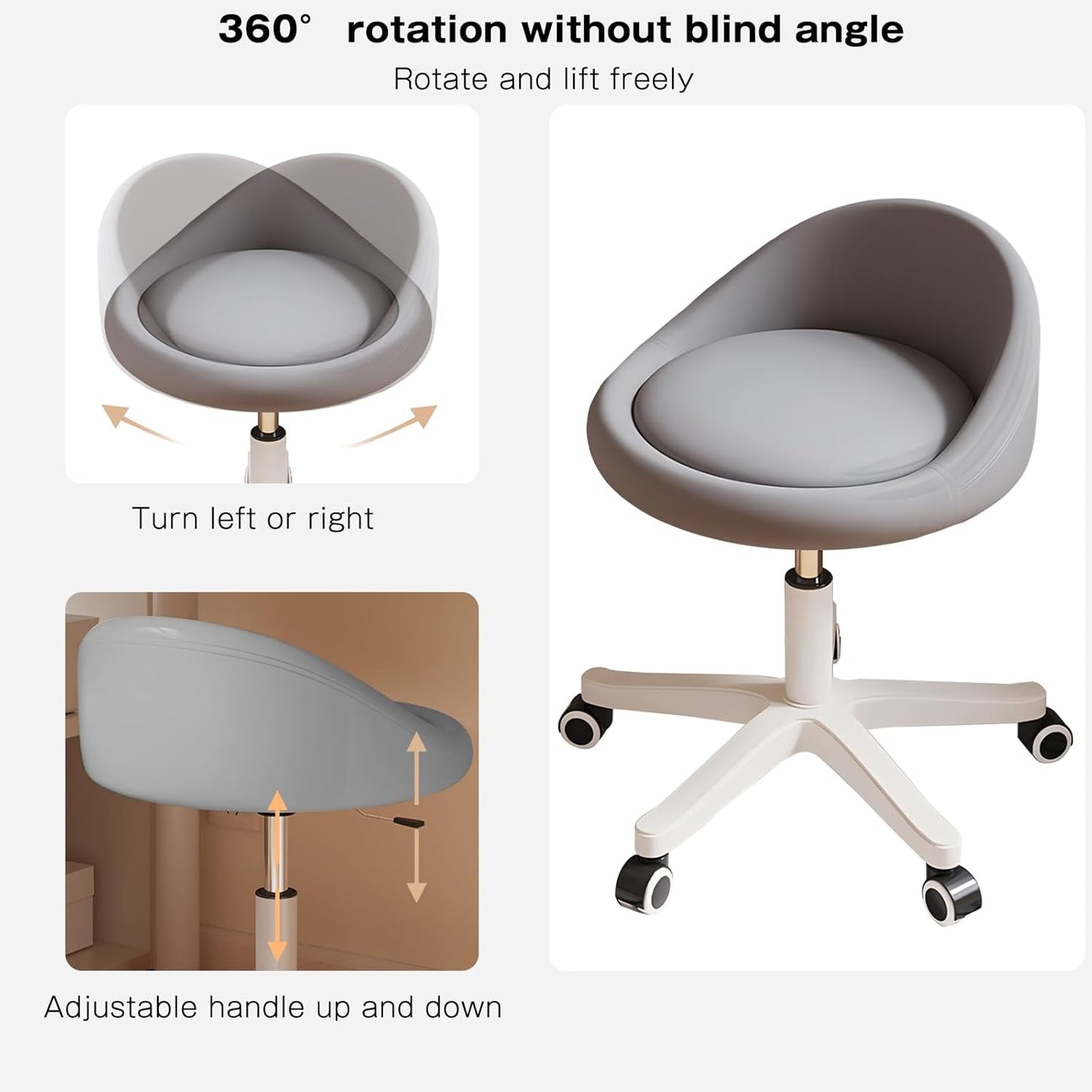 Rolling Stool Set of 2 Rolling Hydraulic Salon Stool with Low Backrest - Adjustable Swivel Chair for SPA, Shop, Salon, Massage, or Medical Office Dark Grey