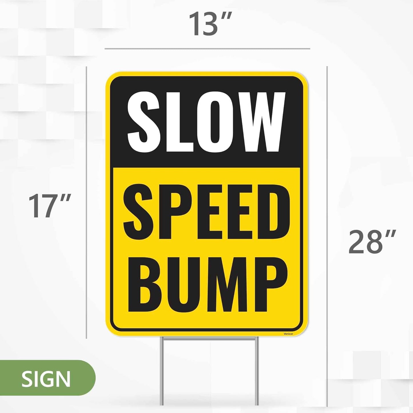 2PC Speed Bump Sign with Stakes, 17 Inches by 13 Inches - Corrugated Plastic - Caution Bump Ahead Signs