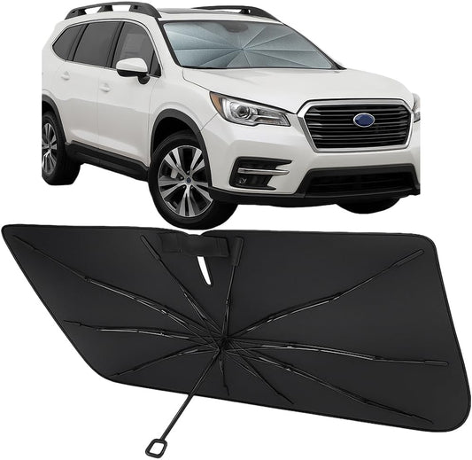 Proadsy Windshield Sun Shade Umbrella for Subaru Ascent 2019-2025 2026 Foldable Car Umbrella Sunshade with Soft TPU Handle Spring Structure Crystal Cooling Material Protect Car from Rays & Heat