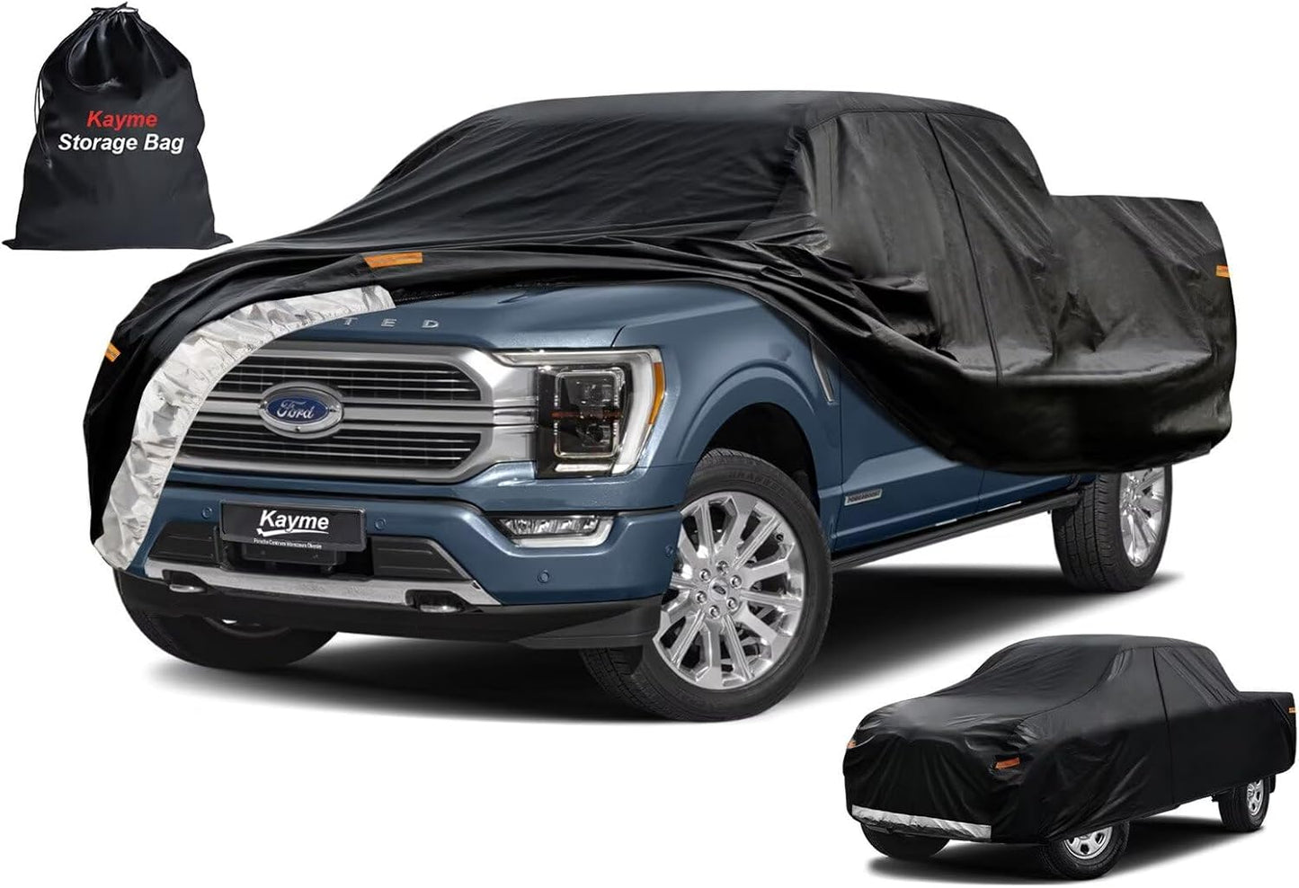Kayme Truck Cover Custom Fit Ford F-150(1991-1997) Regular Short Bed. Full Exterior Heavy Duty Outdoor Pickup Truck Car Cover Waterproof All Weather.Car Tarp for Wind Sun Dust Protection.Black