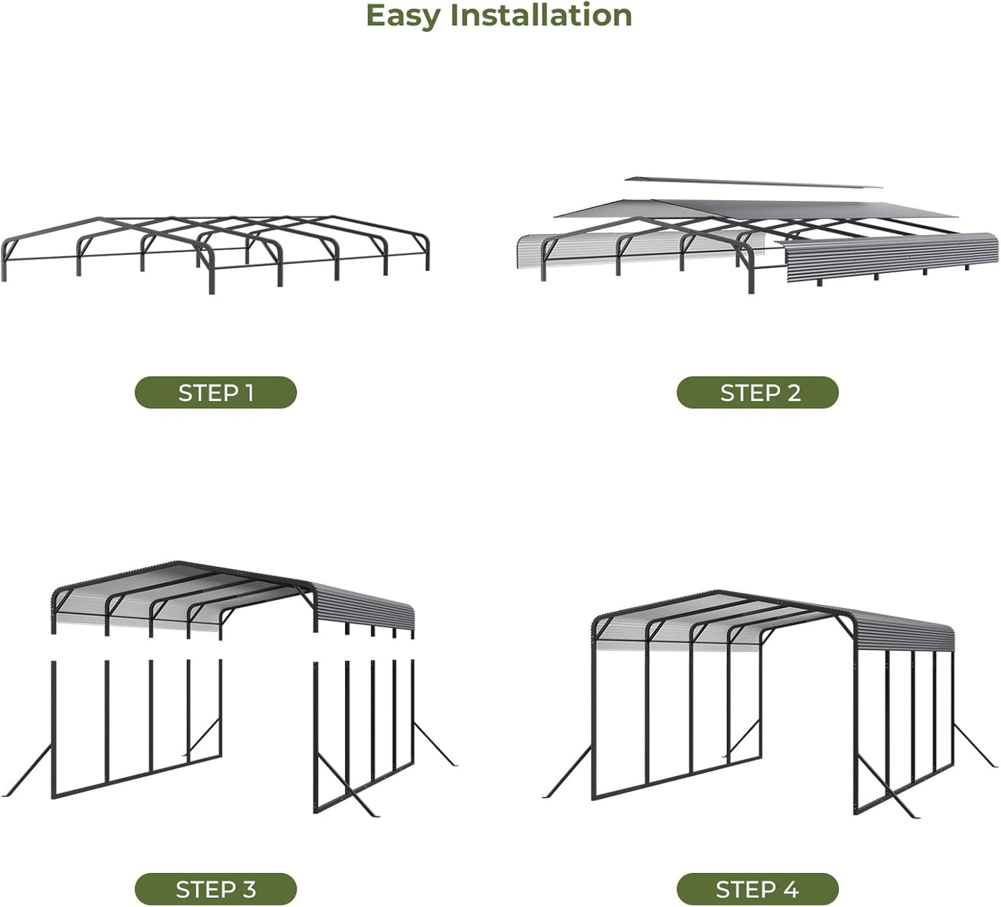 Carport 12x20 FT Heavy Duty Metal Carport, Outdoor Metal Canopy with Additional Diagonal Bars and 4 Support Feet, Car Port Garage Galvanized Shelter for Car, Boat and Tractor