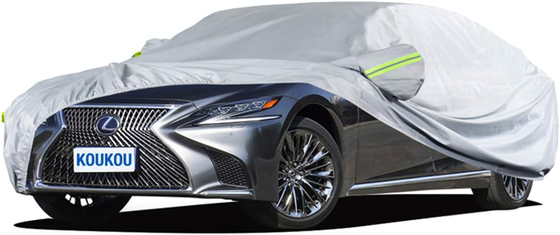 KouKou 6 Layers Car Cover Waterproof All Weather for Automobiles, Full Exterior Covers Universal Fit Sedan Lexus ES350 LS400, Lincoln MKZ MKS, Tesla Model S, BMW 750i, etc.(Length 208 inches)