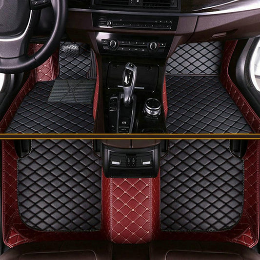 Customized Personalized car Floor mats, All-Weather Luxury car Floor mats, Waterproof and Anti Slip Leather car Floor mat Lining, 95% Customized car, Truck, and SUV Floor mats (Border Wine red)