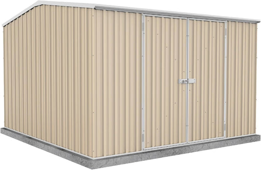 Absco Premier Storage Sheds, 10'x10' Metal Garage, DIY Backyard Shed, Utility Tool Storage, Weather & Wind Resistant Aluminum Panels & Steel Frame, Maintenance-Free, 12 Year Warranty, Classic Cream