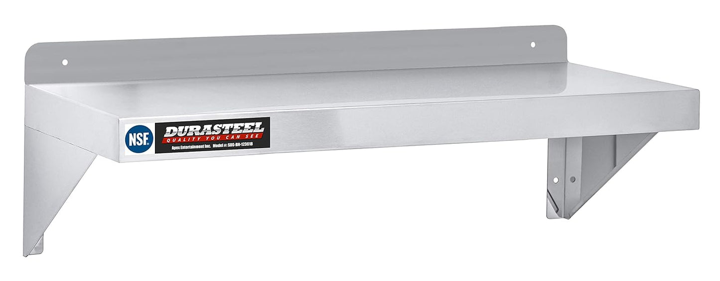 DuraSteel Stainless Steel Wall Shelf - 36" Wide x 12" Deep Commercial Grade - NSF Certified - Industrial Appliance Equipment (Restaurant, Bar, Home, Kitchen, Laundry, Garage and Utility Room)