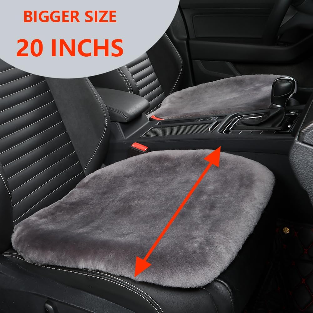Fluffy Genuine Australia Sheepskin Car Seat Cover for Auto Interior Accessories with Soft Fuzzy Wool Eco-Friendly Natural Fur Non-Slip (Graphite, Front)