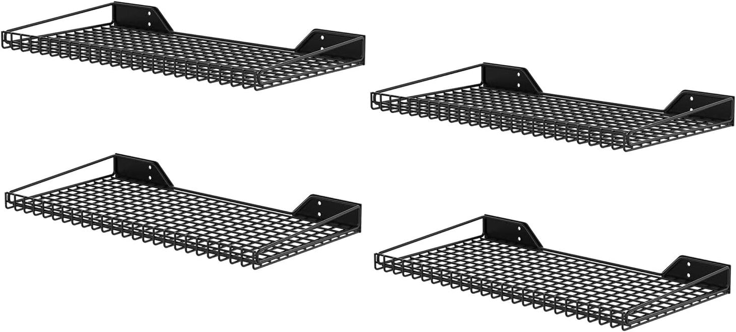 Wallmaster Heavy Duty Garage Wall Shelving 4 Pack 23.6"x11.8" Metal Wire Shelves Wall Mount Mesh Storage Rack for Garage, Office, Basement and Kithcen, max Load 65 lbs (Black)