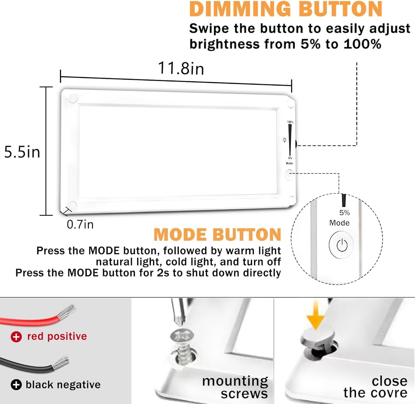 RV Lights Interior,3 Color RV LED Super Bright Fixture,12V RV Ceiling Dome Light with ON/Off Dimmable Switch Energy Saving for RV/Camper/Car/Trailer/Boat