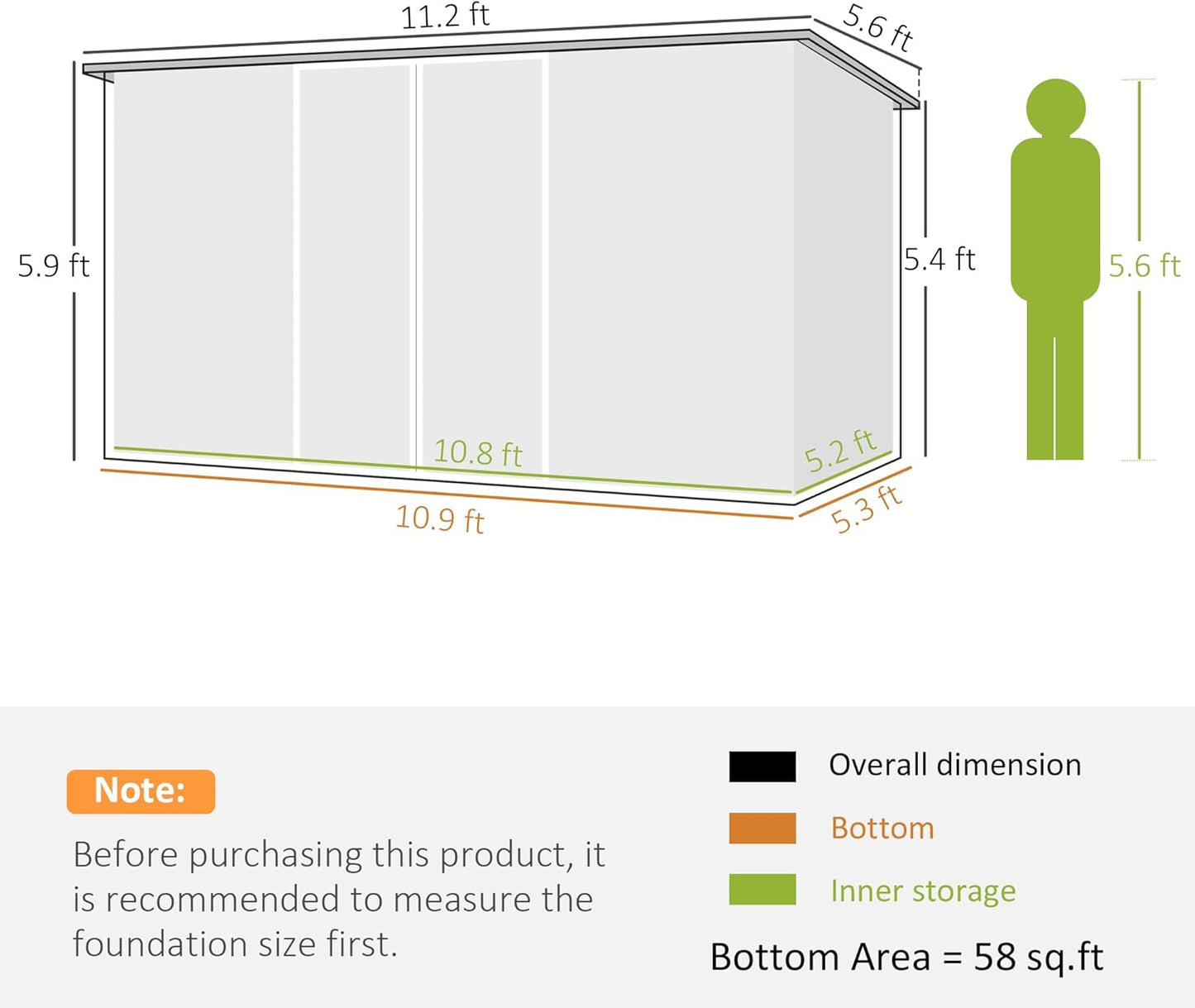 Outsunny 11' x 6' Outdoor Storage Shed, Galvanized Metal Utility Garden Tool House, 2 Vents and Lockable Door for Backyard, Bike, Patio, Garage, Lawn, Light Gray