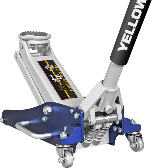 YELLOW JACKET Floor Jack 1.5 Ton Hydraulic Low Profile Aluminum and Steel Car Jack Lightweight Service Jack with Quick Lift Dual Pump, 3300 lbs Capacity