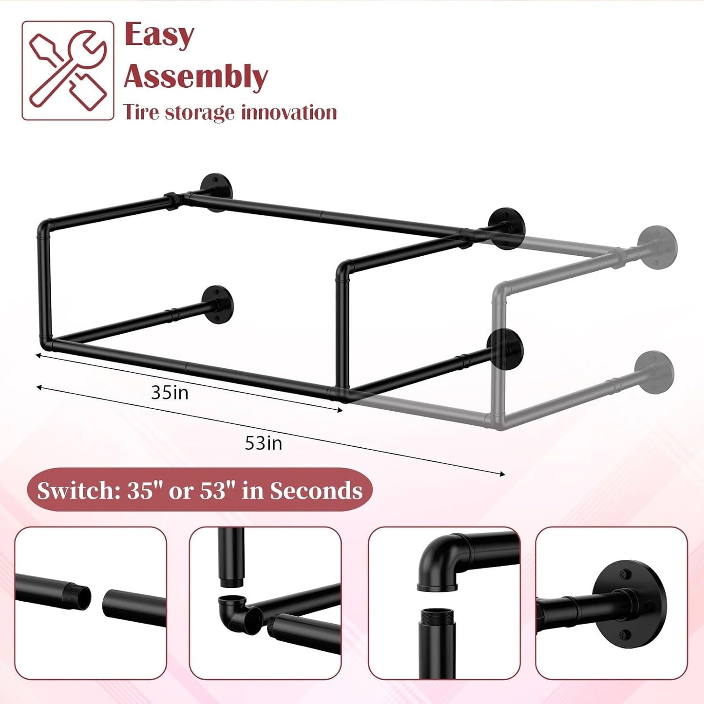 Vrisa Tire Rack Wall Mount Heavy Duty Adjustable Multi Tire Storage Rack with 300LB Weight Capacity Tire Rack for Garage Workshop Repair Shop, Black