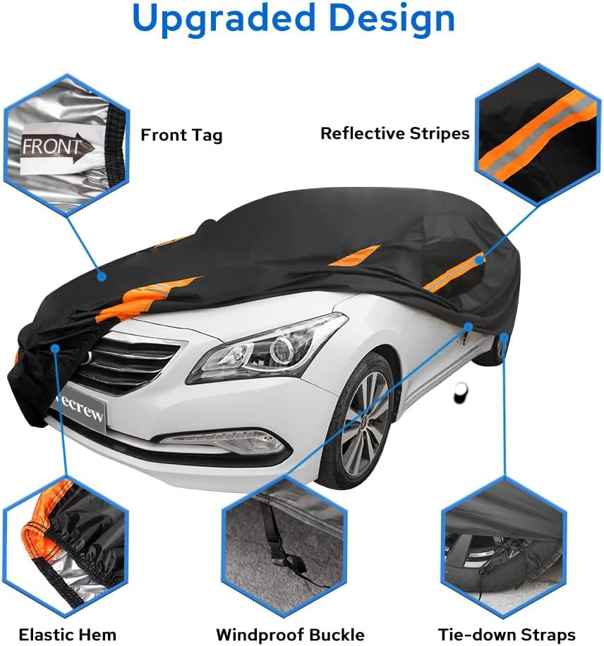 Avecrew Car Cover Waterproof All Weather for Automobiles, Outdoor Heavy Duty Full Exterior Covers for Sedans Up to 177" L