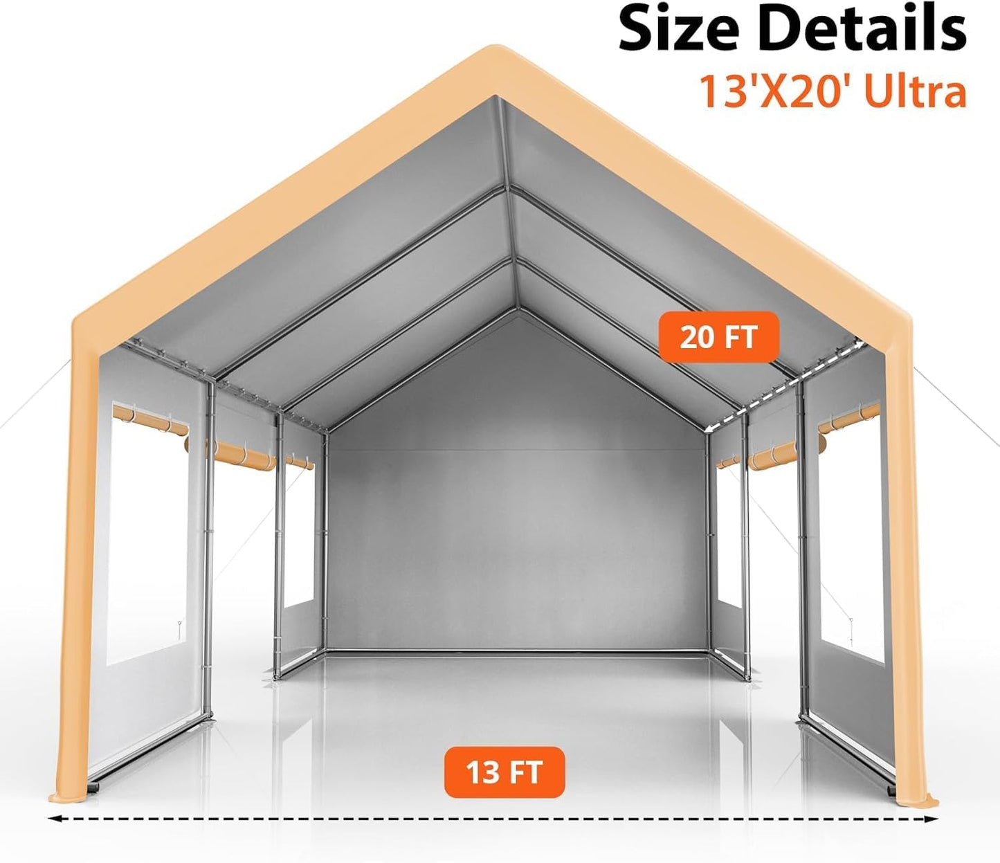 Heavy Duty Carport 13x20 FT Oversized Portable Garage with 4 Doors & 4 Windows, Reinforced Frame, All Weather Protection Outdoor Shelter Canopy for Cars, Boats, Trucks, BBQ and Gatherings (Yellow)