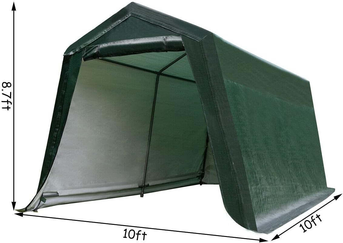 ERGOMASTER 10 Ft x 10 Ft Outdoor Carport Patio Storage Shelter Metal Frame and Waterproof Ripstop Cover for Motorcycle and ATV Car