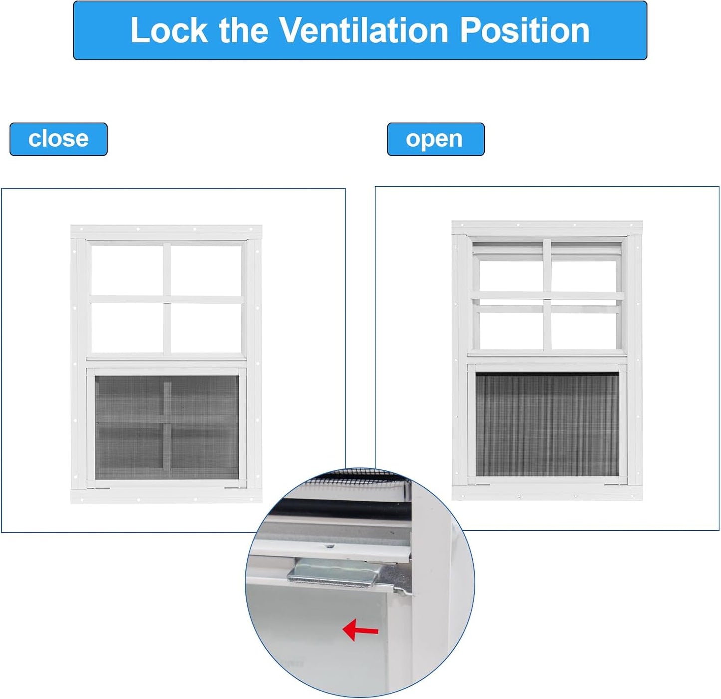NeatiEase Upgraded Shed Windows 2 Pack, 18" x 27" Windows with Tempered Glass and Stainless Steel Screen for Shed, Chicken Coop, Playhouse, Household, Garage(White)