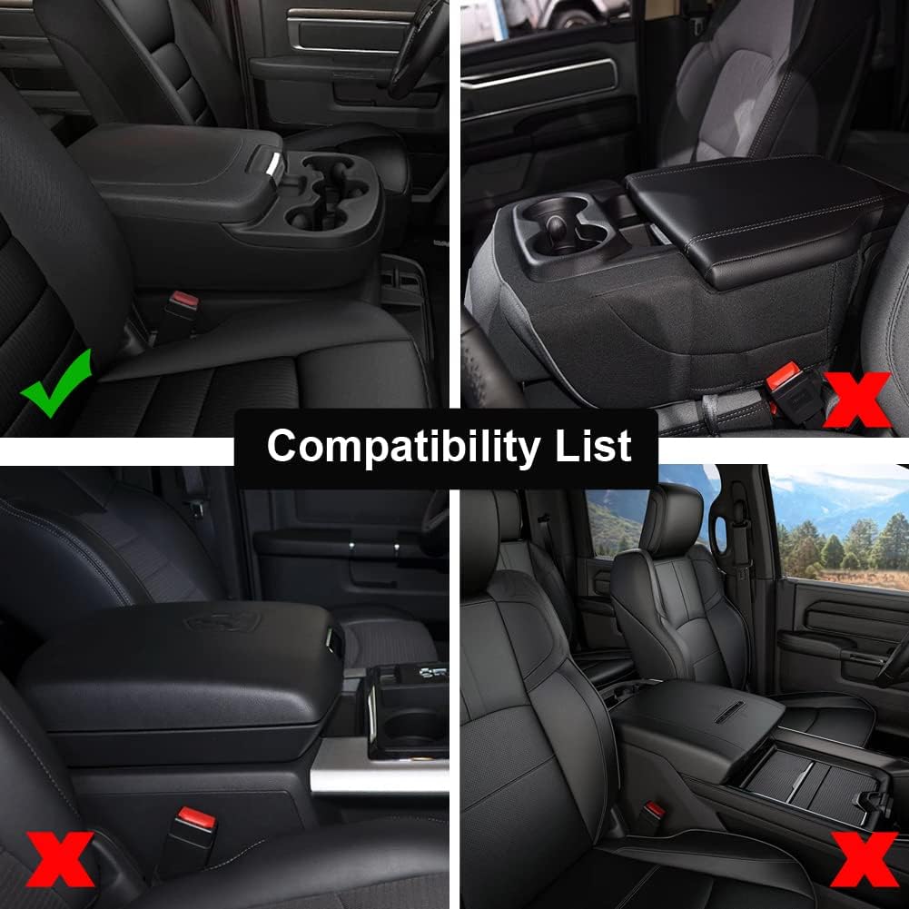 GIANT PANDA Custom Fit Console Cover for 2013-2018 Ram 1500 & 2013-2024 Ram 2500/3500/1500 Classic Model Jump Seat Console - Waterproof Faux Leather Armrest Center Cover - Full Protection - Grey