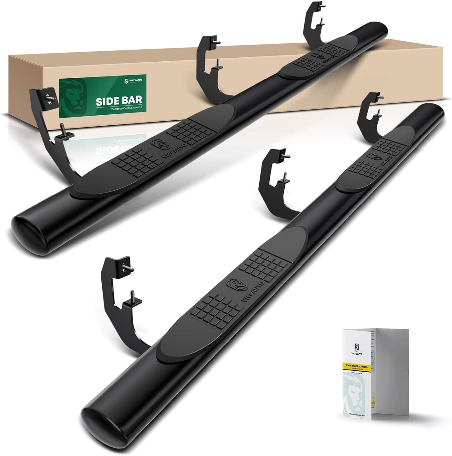 YHTAUTO 4" Running Boards Side Steps Fits Chevy & GMC Silverado/Sierra 1500 19-24, Silverado 1500 LTD/Sierra 1500 Limited 22, Silverado/Sierra 2500 HD & 3500 HD 20-24 - Crew Cab, Oval Straight Truck