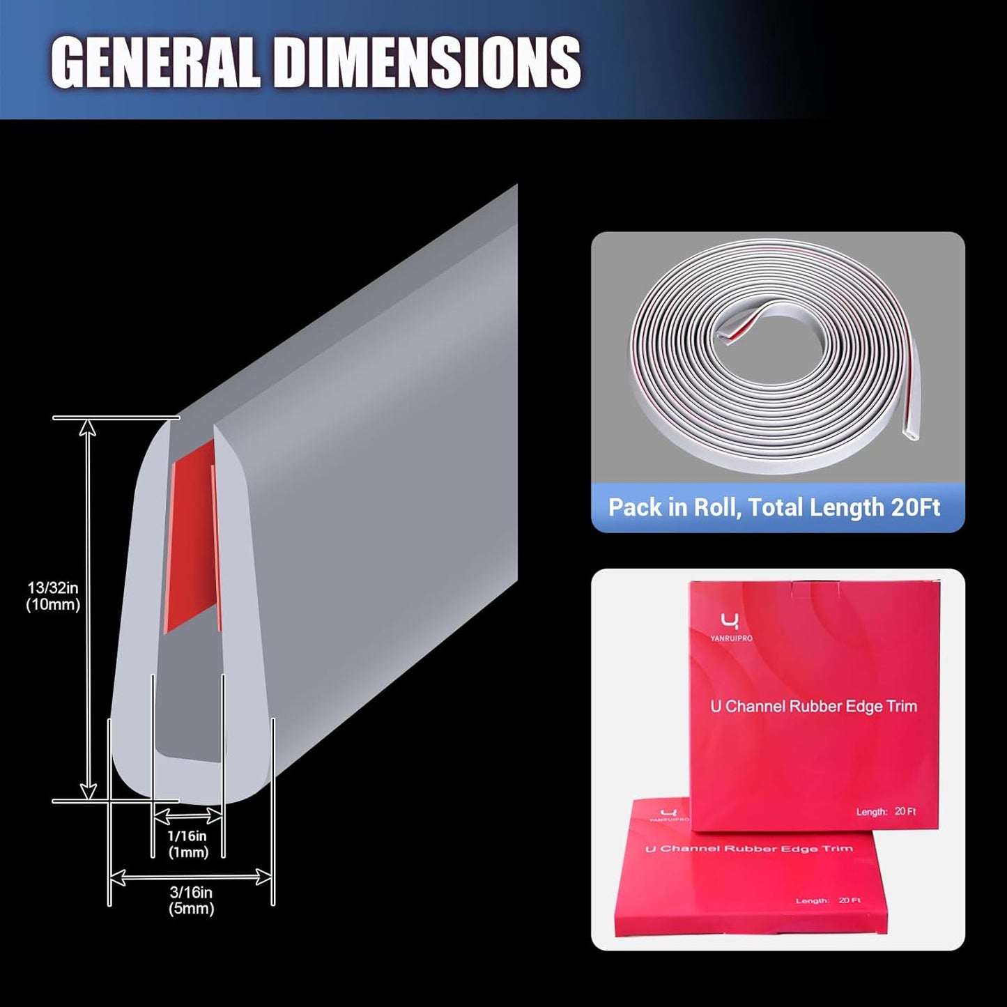 Rubber Edge Trim, Flexible Edge Trim for Sharp Edge, 1/16" U Channel Edge Protector, Self Adhesive Edge Guards for Car Doors and Sheet Metal Parts, 20Ft, Grey Color