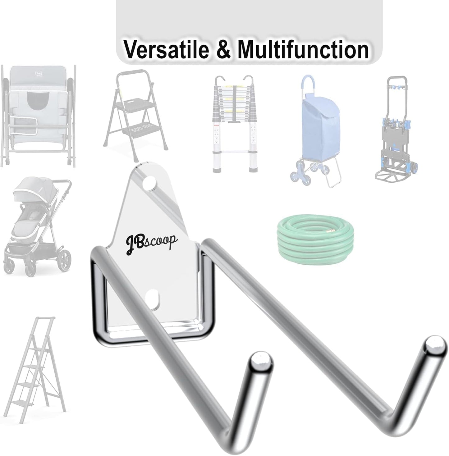 JBscoop Stainless Steel 304 Garage Hooks, Heavy Duty Organizer & Wall Mount Hanger Rack for Tools, Equipment, and More, Rust-Resistant & Durable