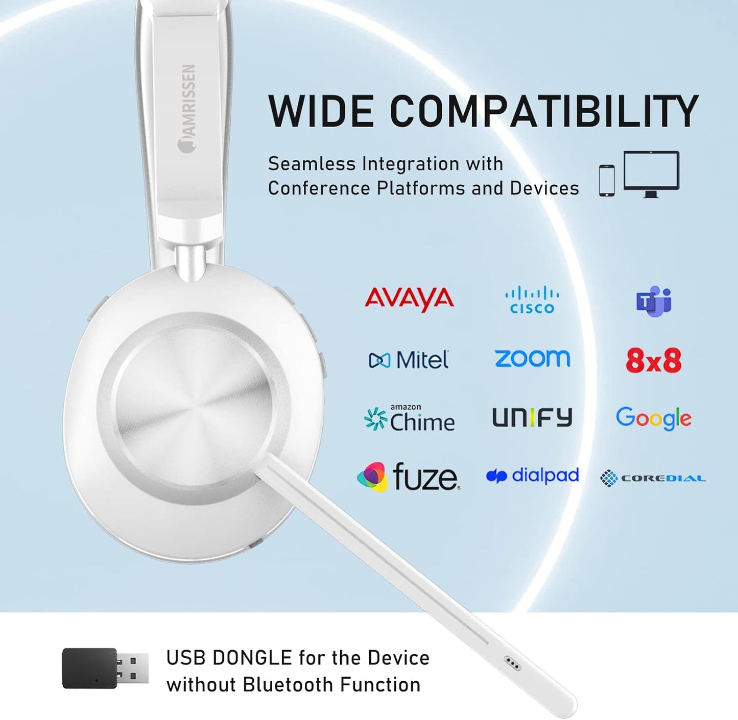 Wireless Headset with Mic for Work, Bluetooth Headset with Microphone (AI Noise Canceling & Mic Mute), Wireless Headset with USB Dongle & Charging Dock for Work/Home/Office/Call Center/PC/Laptop/Zoom
