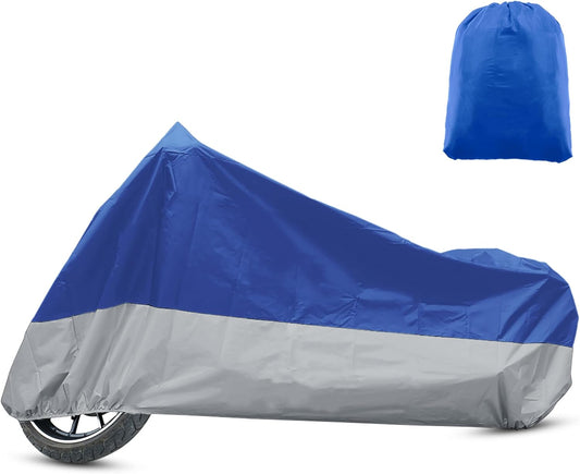 X AUTOHAUX Motorcycle Cover for Harley Davidson for Honda for Suzuki All Season Waterproof Sun Outdoor Protection Motorbike Cover Fits Up to 96.46'' Motorcycles Cover XL Blue Silver Tone