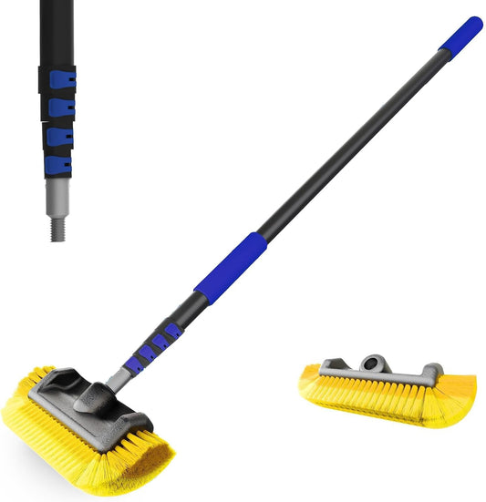 12FT Car Wash Brush with Long Handle, Car Cleaning Brush with Soft Bristle, Aluminium Telescoping Pole for Solar Panel, House Siding, Cars, Trucks, SUV, RV, Floors, Blue