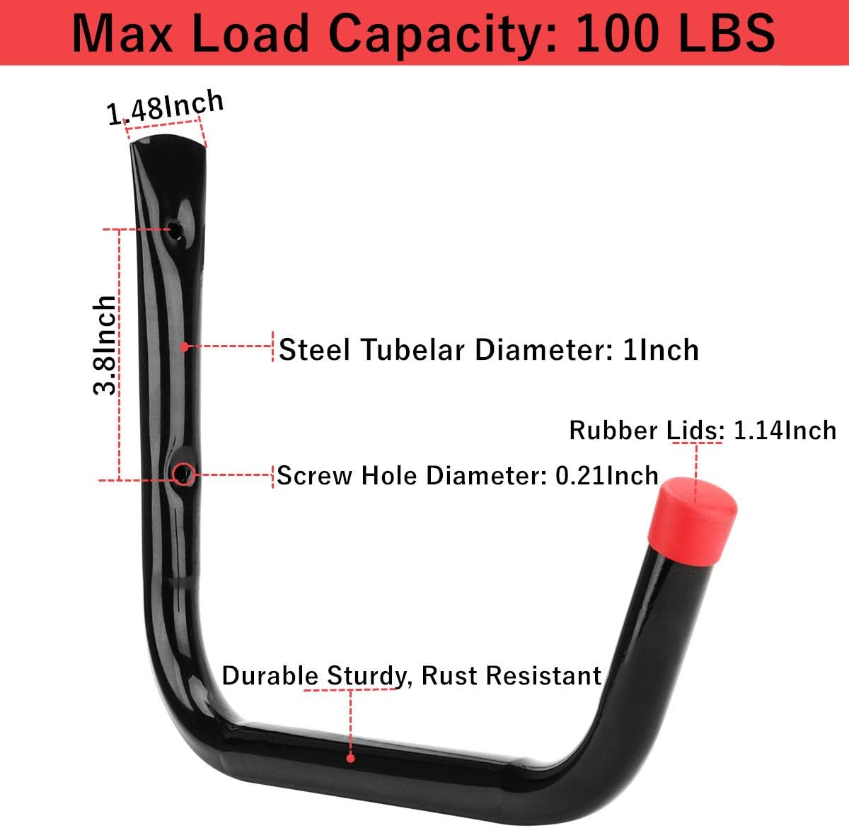 Heavy Duty Garage Storage Hooks,15Inch Jumbo Arm Kayak Wall Hangers 100 LB Capacity, Steel Canoe Rack for Outdoor or Indoor