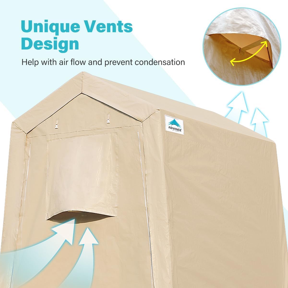 ADVANCE OUTDOOR 6x8 ft Outdoor Portable Storage Shelter Shed with 2 Roll up Zipper Doors & Vents Carport for Motorcycle Waterproof and UV Resistant Portable Garage Kit Tent, Beige