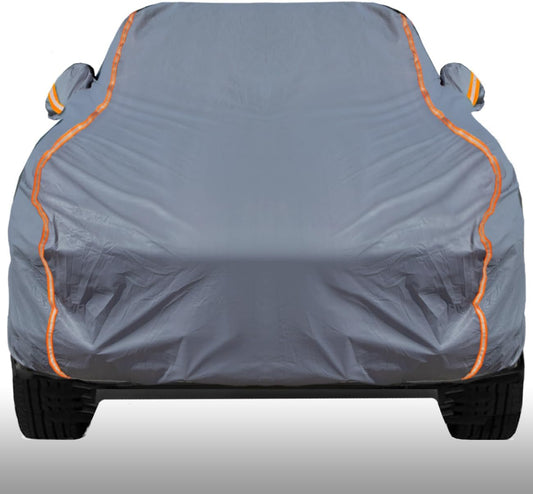 KEYOOG Universal Waterproof Heavy Weight Full Car Covers, Fit Pickup, All Weather, Outdoor Full Cover Weatherproof UV Sun Protection Snow Dust Storm Resistant with PEVA Cotton, Fit Length 213"-237"