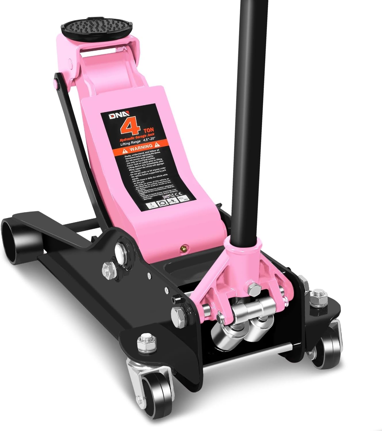 DNA MOTORING Floor Jack 4 Ton (8000 lbs) Capacity, Fast Lift Low Profile Hydraulic Trolley Jack, Steel Heavy-Duty Service Car Jack, Lifting Range 4.5"-20", Pink, TOOLS-00308-PK