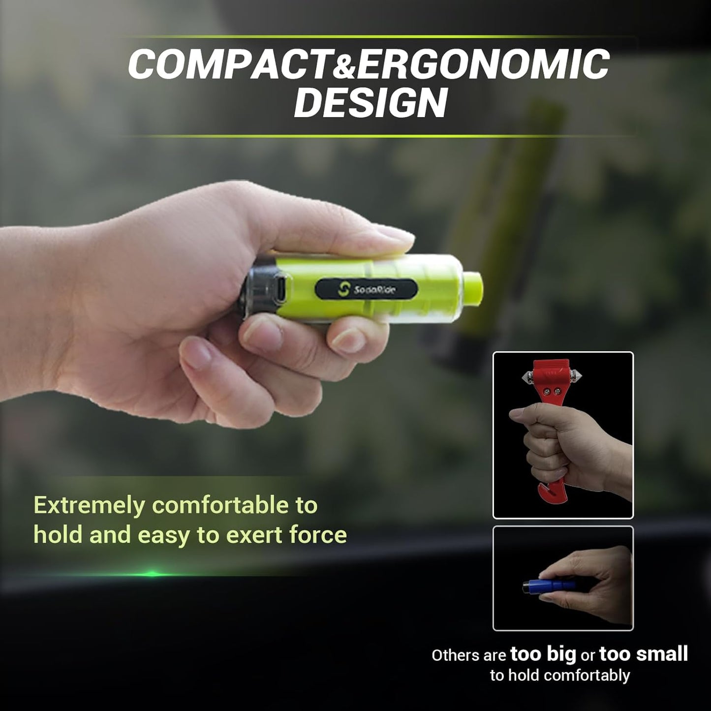 Window Breaker Seatbelt Cutter with Flashlight,2 in 1 Car Escape Tool Key Chain,Safe Hammer Glass Breaker Under Water,2 Pack Green