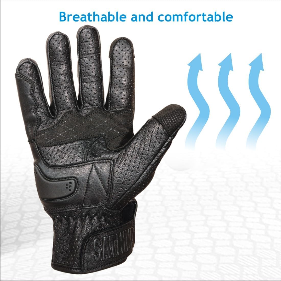 Leather Motorcycle Gloves for Men and Women | Touchscreen | Full Finger | Goatskin Leather Hard Knuckle Motorcycle Riding Gloves (Perforated, XX-Large)