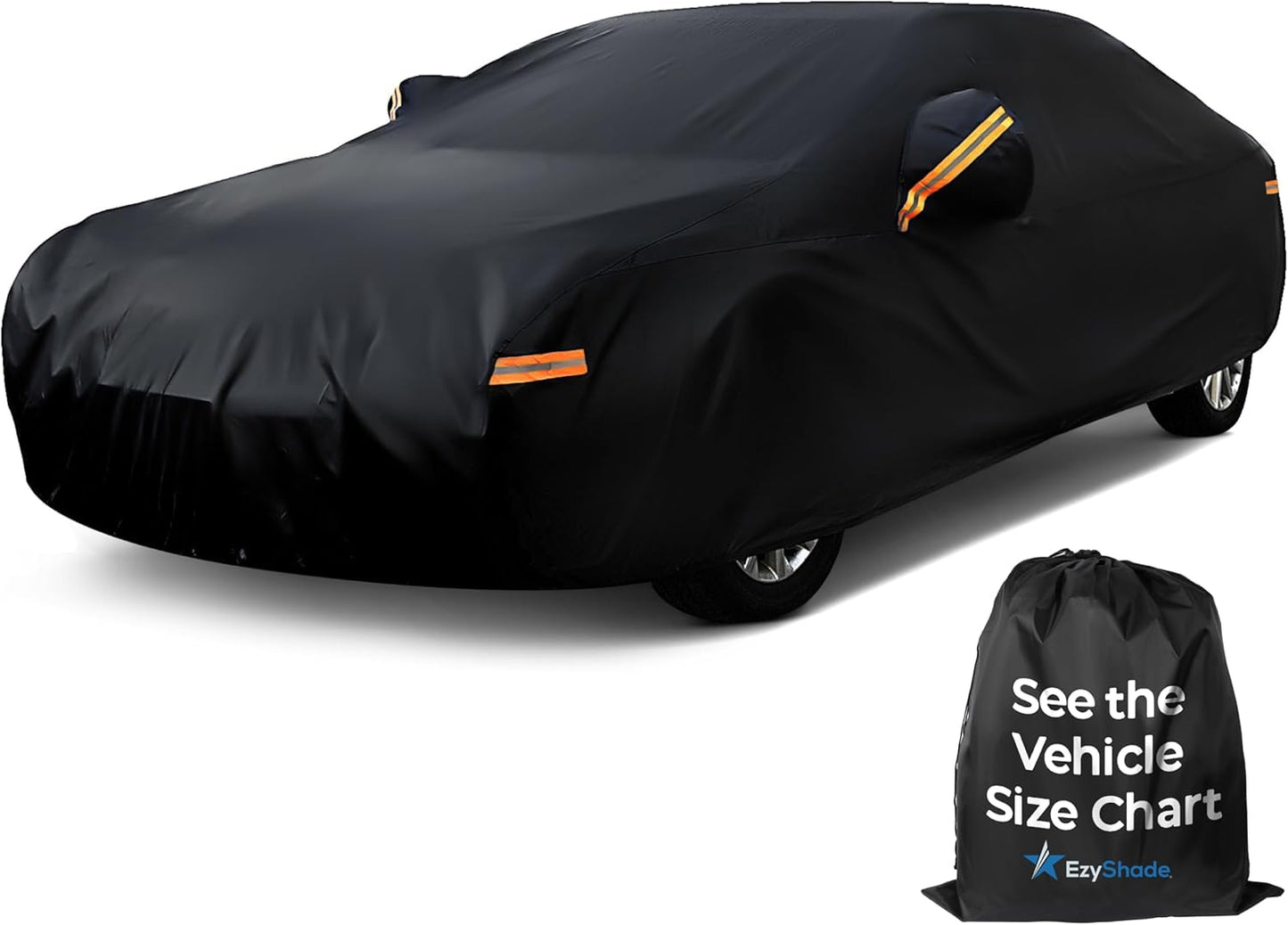 EzyShade 10-Layer Car Cover Waterproof All Weather. See Vehicle Size-Chart for Accurate Fit. Outdoor Full Exterior Covers for Automobiles Sedan Hatch. Rain Sun Snow. Black, Size A2 (See SizeChart)