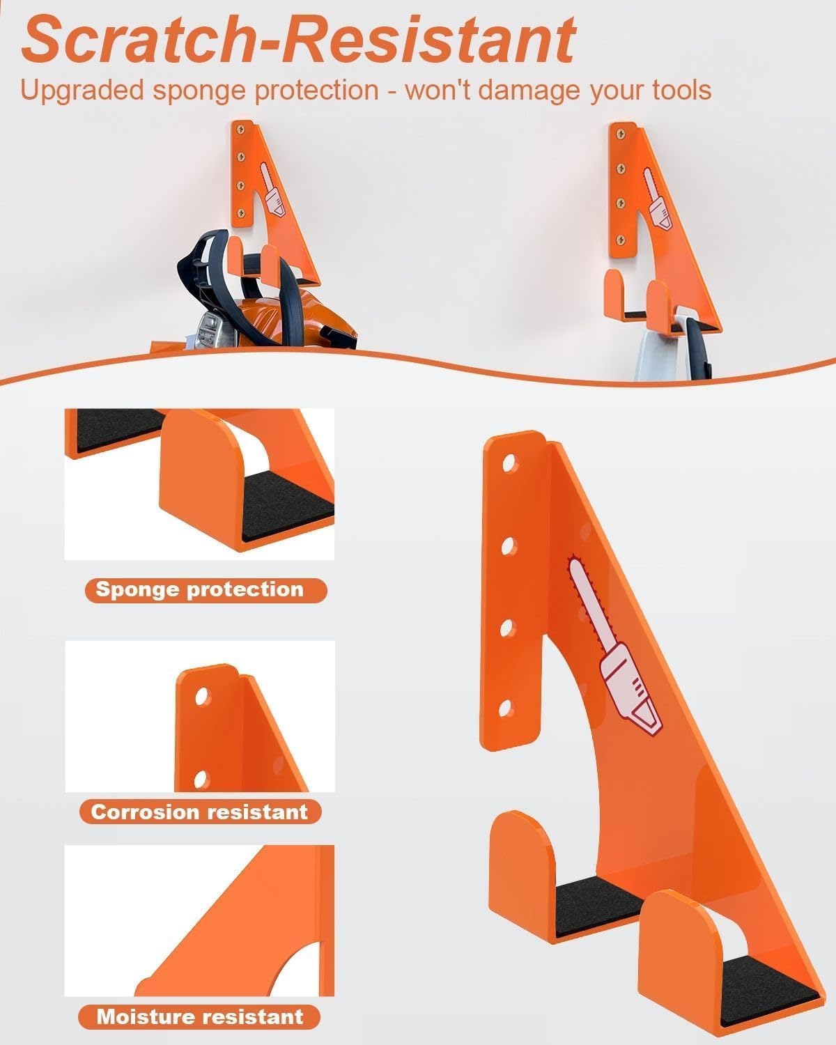 Chainsaw Holder -4 Pack- 180LB Heavy-Duty Alloy Steel Wall Mount Set, Chainsaw Accessories, Universal Fit for Stihl, Husqvarna, Echo Saws, Rust-Proof & Space-Saving Design (Garage, Workshop)