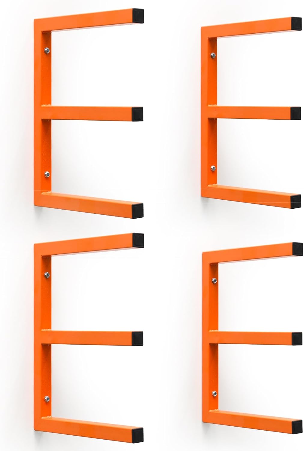 4 Pack Wood Organizer and Lumber Storage Rack Wall Mount, Heavy Duty Wood Storage Organizer Racks with 3-Level System for Garage, Workshop, Basement, Holds Up 220 LBS Per Level (Orange)