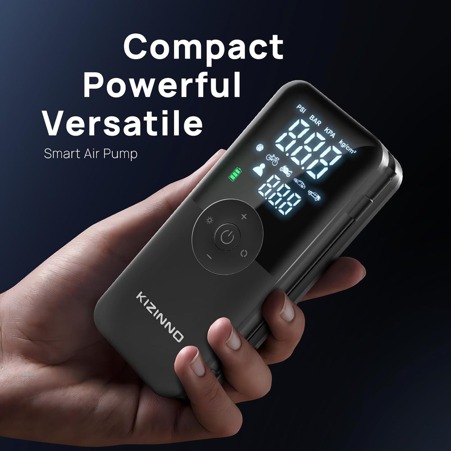 Electric Bike Pump Portable for Bicycle Tires, Compact Motor Air Pump - Fast Inflator 150PSI Smart Air Pump with Digital Pressure Gauge for Bike, E-Bike, Motorcycle with Presta and Schrader Valve