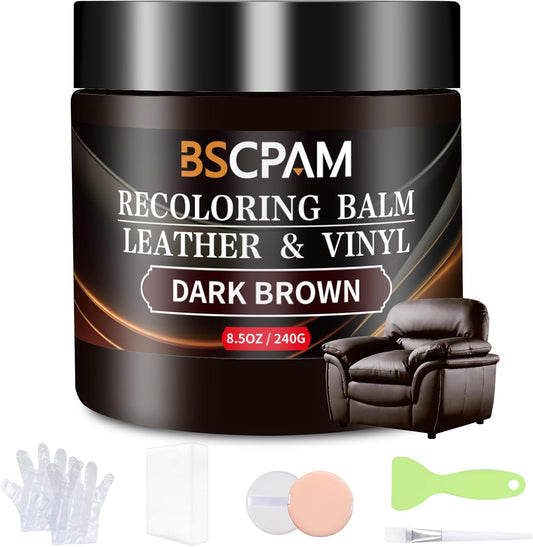 Dark Brown Leather Recoloring Balm,Leather Couch Scratch/Stain Remover,Leather Repair kit for Vinyl Furniture and Car Interior,Leather Dye Paint for Scratched and Faded Leather Couches