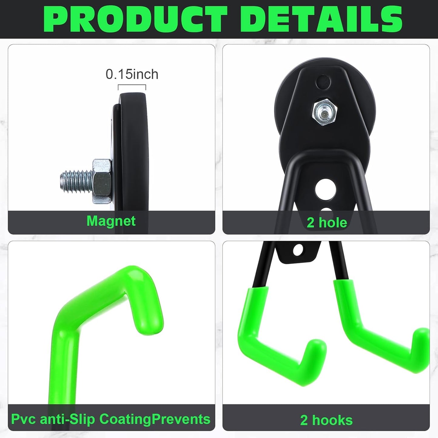 Landhoow Large Magnetic Hooks Heavy Duty Garage Magnet Hooks Strong Storage Utility Magnetic Hangers with Anti Slip Rubber Coating for Indoor and Outdoor Hanging(Green,14 Pcs)