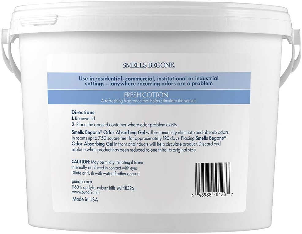 SMELLS BEGONE 1-Gallon Odor Absorber Gel - Air Freshener & Odor Eliminator for Homes, Garages & Commercial Buildings - Industrial Size - Fresh Cotton Scent